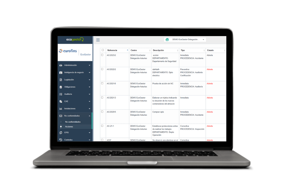 software ecogestor nâo conformidades